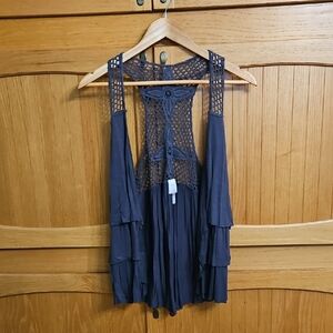 Rue21 Navy Crochet Back Blouse